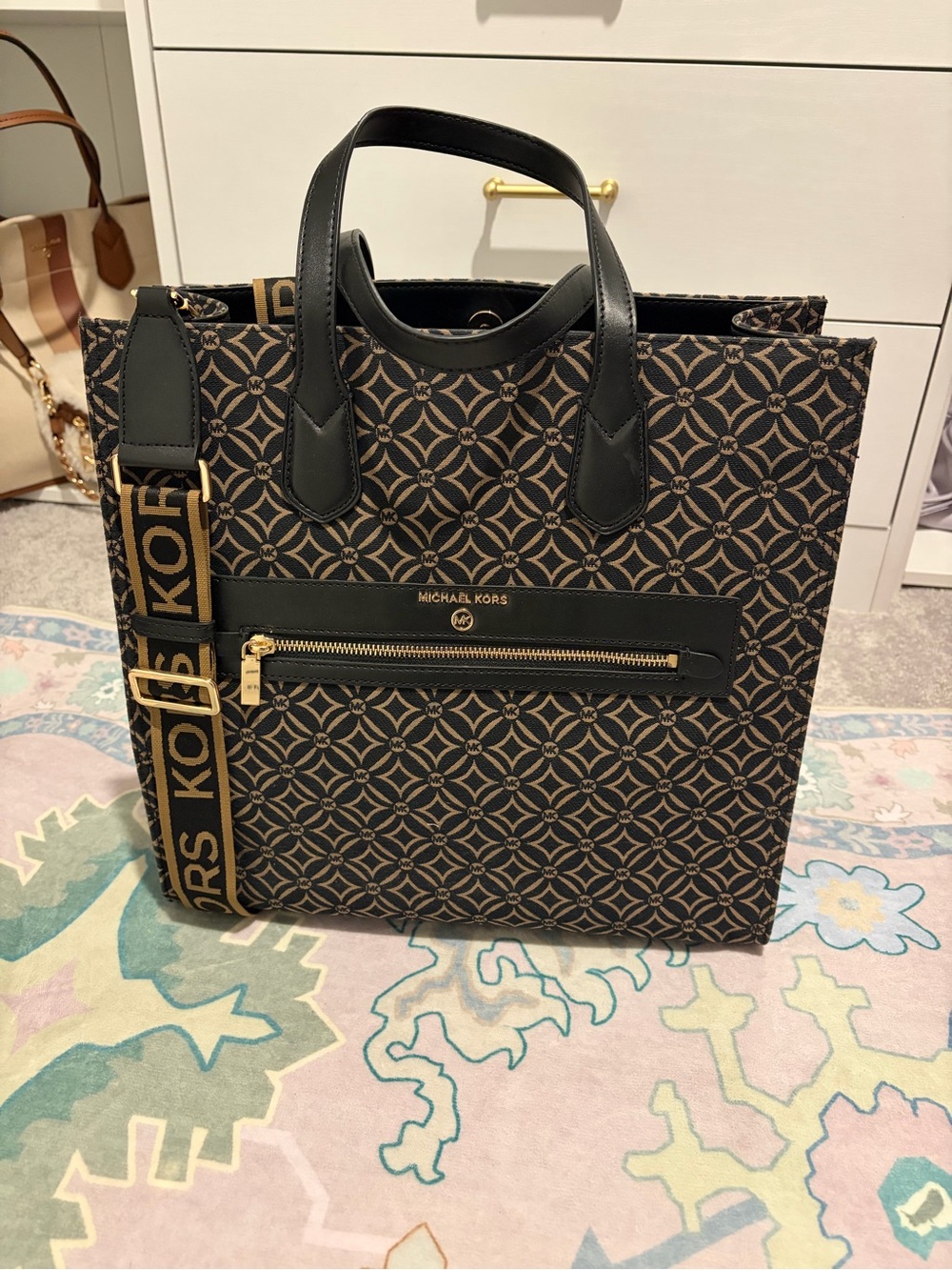 Michael Kors Black & Tan Logo Tote with Strap